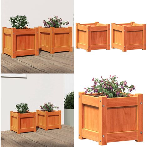 Jardinières 2 pcs cire marron bois de pin massif - Jardiniere En Bois - Jardinerie - Decoration Exterieur - Pot De Fleurs - Balcon - Home & Living (1/5)