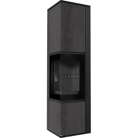 Kaminofen aus Stahl KRATKI TORA/L 8 kW Ø 150 Quarzsinter NATURALI PIETRA DI SAVOIA ANTRANCITE BOCCIARDATA schwarz Verkleidung (1/5)