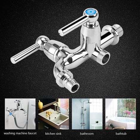 Robinet d'eau froide pour lave-linge en plastique électroplaqué, robinet d'évier avec double bec et poignée droite G1/2 (1/5)