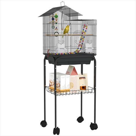Cage pour oiseaux Cage à oiseaux en acier avec roulettes (1/5)