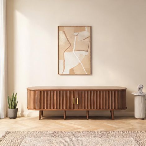 Meuble TV avec rangements et table ronde finition noyer mat (1/5)