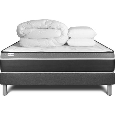Komplettpaket Bett - Matratze 160x200 cm + Boxspringbett mit Lattenrost (im Set) + 2 Kopfkissen + Bettdecke - Vital Care