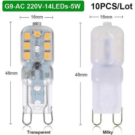 Lot de 10 ampoules LED G4/G9 12 V 220 V, 3 W, 5 W, 7 W, SMD2835, blanc laiteux, compatibles avec les lustres. Remplace les ampoules halogènes. (1/5)