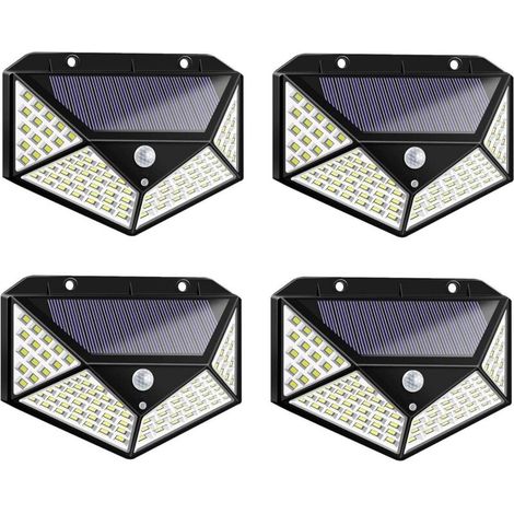 x 100 LED Solar-Außenleuchten, 270°-Wandleuchten, wasserdichte Garten-Solarleuchten mit Bewegungsmelder und 3 Erkennungsmodi, einfache Installation, kaltweiß