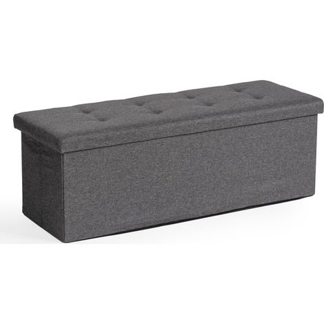 Banc Tissu, Ottoman en Bout de Lit, Repose-Pieds, Canapé Pliant, Pouf Cube, Coffre de Rangement Intérieur avec Compartiment Amovible, pour L'entrée, la Chambre, Gris, 110x38x38cm (1/5)