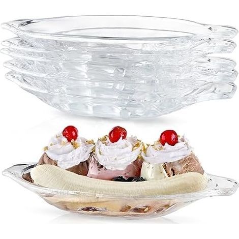 MOLIGOU 6 cuencos en forma de plátano para banana split de 209,8 g, cuencos ovalados transparentes para banana split, caramelos y aperitivos (1/5)