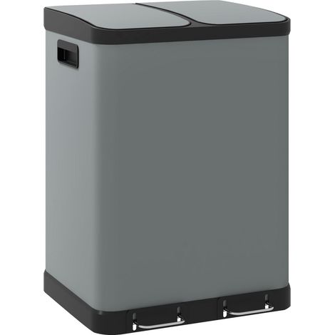 Poubelle de cuisine 2x30L à pédale - Couvercle avec seau intérieur métallique - 48.8 x 39.5 x 67 (cm) (1/5)