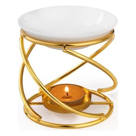 Brûleur à Huile Essentielle en Céramique en Métal Or, Brule Parfum avec Bol en Céramique, Bruleur Fondant pour Porte Bougie Décoratif à la Maison (1/5)