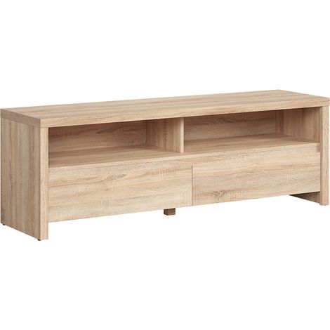 Meuble TV avec 2 tiroirs et une étagère, coloris chêne Sonoma - Longueur 143,5 x Hauteur 48,5 x Profondeur 40,5 cm (1/4)