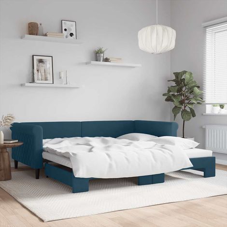 Tagesbett Ausziehbar Blau 100x200 cm Samt