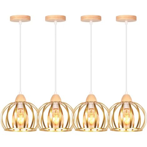 Lustre Industriel - - Ajustable - Métal et Bois - Vintage - 4 Ampoules E27 (1/5)