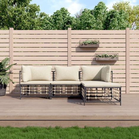 Set muebles de jardín 4 pzas y cojines ratán PE gris antracita vidaXL (1/5)