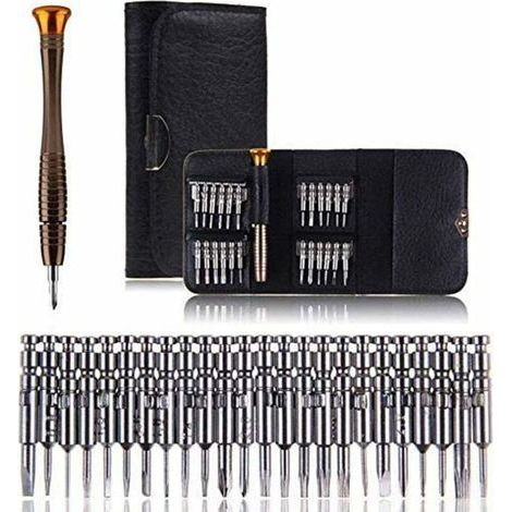 Tournevis Précision Mini 25 en 1 Kit de Tournevis Précision Outils de Réparation, Tournevis Outils Set étui en Cuir pour iphone, Portable, Laptop, Montre, Jouets, Lunettes, Bijoux etc (1/5)