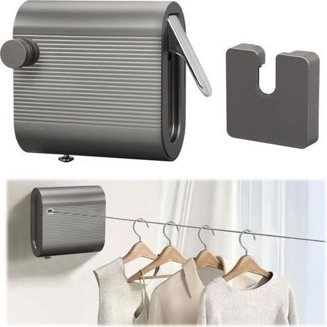 Étendoir à linge rétractable de 4,2 m en acier inoxydable pour l'extérieur, résistant à l'affaissement, utilisable en intérieur et en extérieur (fixation murale). (1/5)