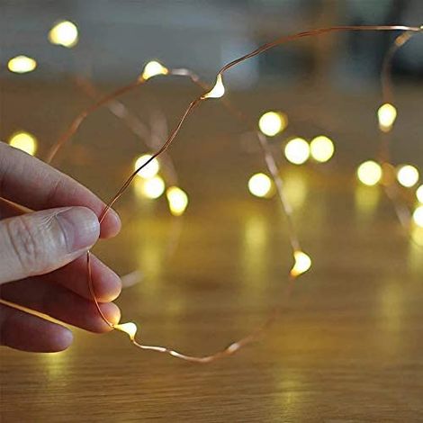 Leichte Kette in Kupfer mit Tropfenleuchten Mikro -LED Heiße weiße Akku Weihnachtsdekoration - 50 luci Led - Lunghezza 5 metri
