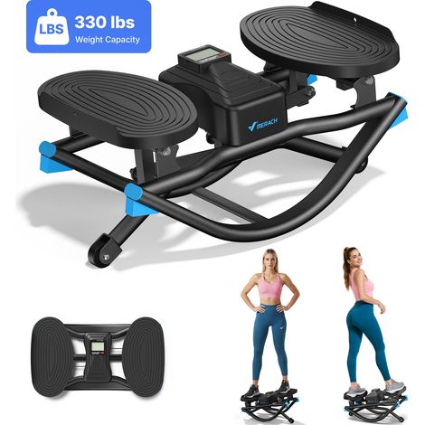 Stepper en form U, Power Rope/Écran LCD/ Pédale antidérapante, Mouvement latéral 3D pour jambes/fesses/ventre, Max 150 kg, Merach (1/5)