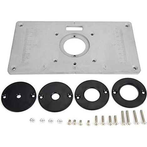 235 x 120 x 8mm Aluminium Table Insert Plate with 4 Plastic Insert Rings for Router, Woodworking, DIY (1/5)