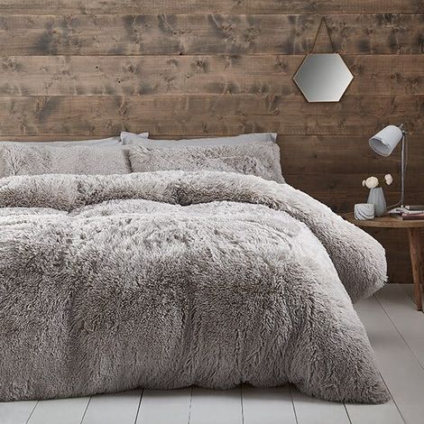 Catherine Lansfield Cuddly Double Duvet Cover Set Silver