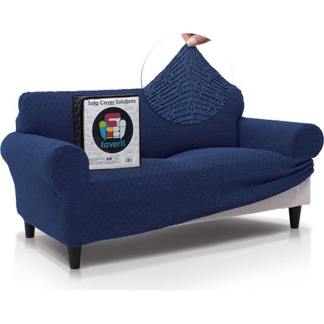 Housse de canapé élégante au Toucher Coton Super élastique pour canapé de 140 à 180 cm Bleu Marine (1/5)