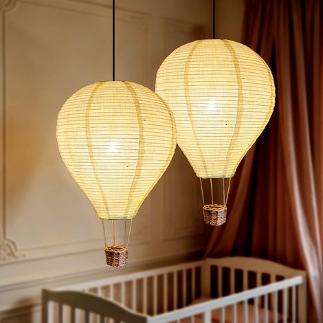 Set of 2 Hot Air Balloon Pendant Lampshades, 34 x 55 cm, White Made of fabric, handmade children's pendant light, decoration for baby's and children's rooms, soft light diffusion (1/5)