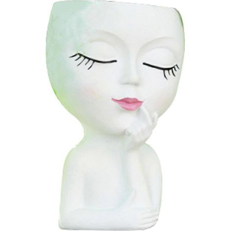 Pot de fleurs mignon en forme de visage, pour plantes d'intérieur, pot de fleurs en forme de visage de fille, pot de fleurs mignon en forme de dame, blanc (1/4)