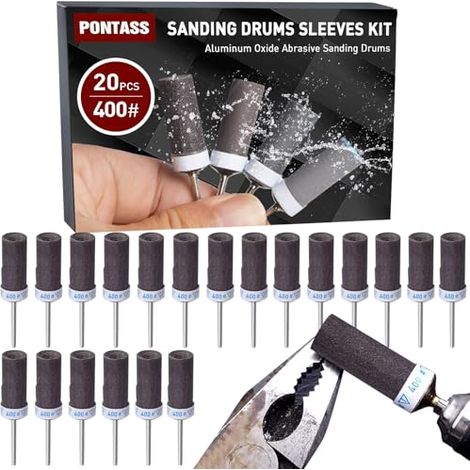 20 Pièces 400 Grains Tambours de Ponçage pour Outil Rotatif Dremel, Manchons Abrasifs Avec des Tiges 3 mm, Ponçage, Mèches Le Et le Polissage Métallique. - 20pcs--400 (1/5)