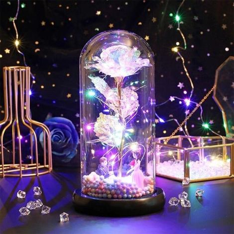 Lampe LED Rose éternelle en feuille de verre, décoration pour la maison, chambre à coucher, Proposition de roses colorées (1/4)