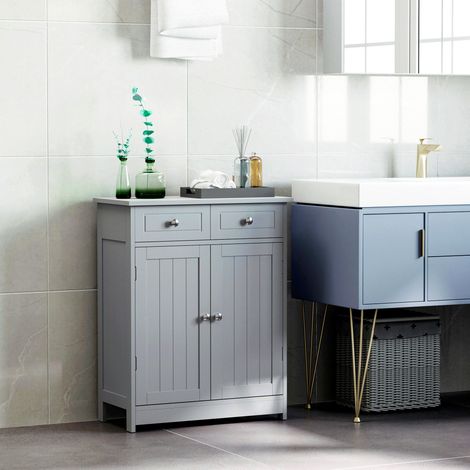 Meuble de salle de bain sur pied armoire de salle de bain 2 portes 2 tiroirs 60 x 30 x 75 centimètres gris