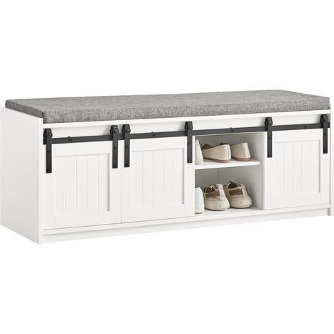 Banco Zapatero con Puerta corrediza de Granero Armario Multifuncional de Asiento para Entrada con 2 Estantes de Almacenamiento Blanco 120 x 35 x 45 cm FSR133-W SoBuy ES