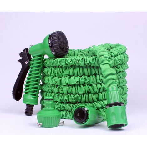 Tuyau d'arrosage extensible de 52,5 m (175 pi), flexible, avec raccords rétractables et pistolet d'arrosage à 7 fonctions pour l'arrosage et le nettoyage du jardin (52,5 m) Vert (1/5)