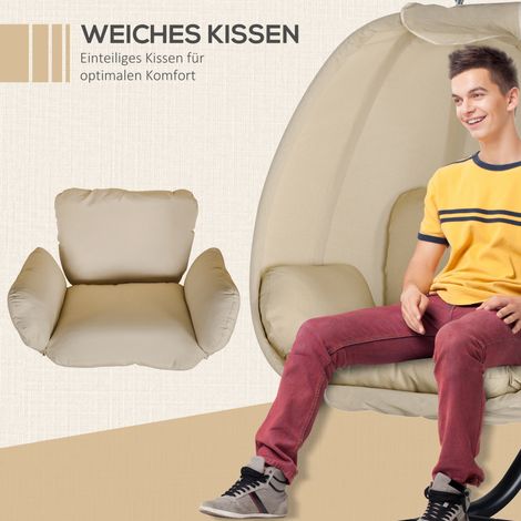 Fauteuil suspendu, siège balançoire ovale avec coussin moelleux, pour intérieur et extérieur, 125 x 95 x 170 cm, kaki (1/4)
