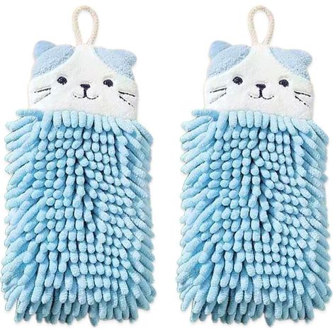 Chenille Hand Towel - Double-sided Animal Design - 30 cm x 16 cm - Bathroom Kitchen Hanging Towel with Loop - 2 pcs (1/5)