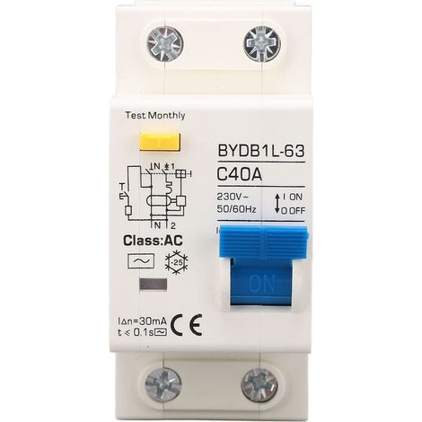 Disjoncteur 40A Protection Fuite de Courant AC, Ignifuge Anti-Surcharge Unipolaire, Rail DIN 230V (1/5)