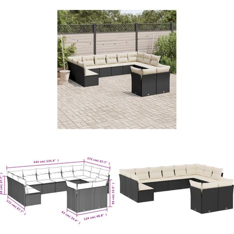 12-tlg. Garten-Sofagarnitur mit Kissen Schwarz Poly Rattan - Gartenmöbel - Rattan Möbel - Lounge Set - Gartenlounge - Esszimmergarnitur - Home & Living (1/3)
