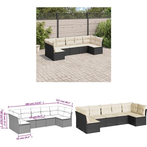 Salon de jardin 7 pcs avec coussins noir résine tressée - Ensemble Salon De Jardin - Mobilier Extérieur - Canapé Jardin - Résine Tressée - Rotin Synthétique - Home & Living (1/3)
