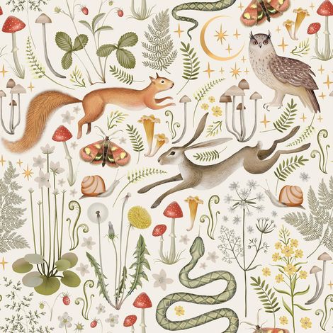 Papier Peint Adhesif Tropical Animaux 44.5CMx7M Papier Peint Beige Enfant Foret Champignon pour Chambre Salon Stickers Porte Placard Lapin Vinyle Adhesif Salle De Bain Imperméable (1/5)