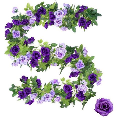 2 Guirlandes Roses Artificielles Violet 2.4M Soie - Mariage/Jardin/Mur/Clôtures (1/5)