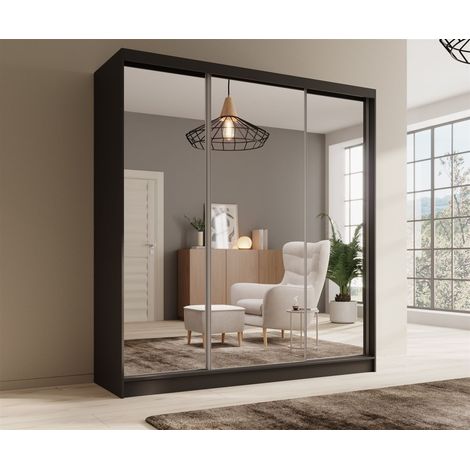 Schiebetürenschrank Schrank Nr.455 in Schwarz matt- Spiegel 200x215x61 cm (1/4)