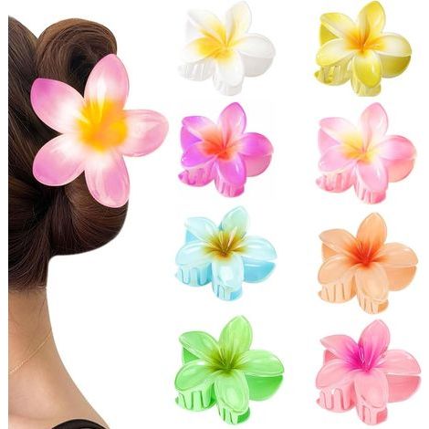 Lot de 8 Grandes Pinces A Cheveux Antidérapantes, En Forme De Fleur, Solides, Pour Cheveux Epais,8 Couleurs Au Choix (1/5)