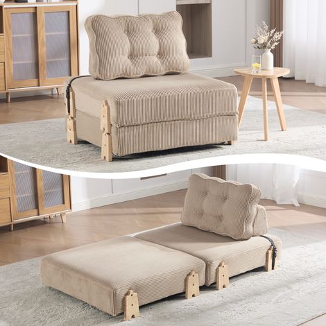 Un fauteuil confortable de style scandinave moderne en velours côtelé - un canapé-lit dépliable un canapé simple pliable avec pieds en bois, idéal pour les petits appartements et les chambres (Velour (1/5)