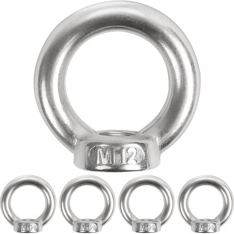5 Écrous à Anneau M12 - Acier Inoxydable 304 - Vis à Œillets Filetées - Fixation Robuste pour Suspension - Intérieur et Extérieur (1/5)