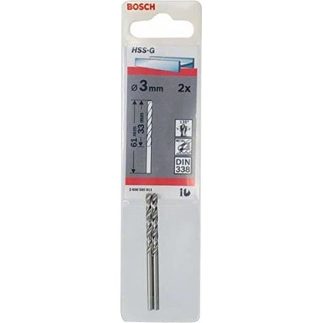 Bosch 2 Metal Drill Bits HSS-G 3,0x33x61mm (1/4)
