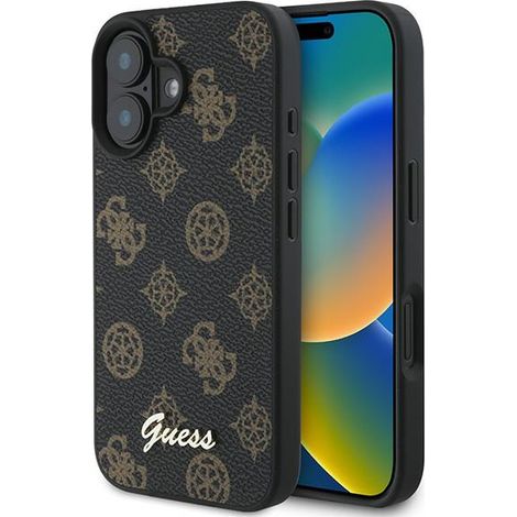 Guess GUHMP16MPGPYSK iPhone 16 Plus 6,7" schwarze/schwarze Hartschalen-Hülle aus PU mit Pfingstrosen-Schriftzug und MagSafe-Verschluss (1/5)