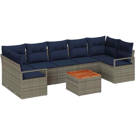 Garden Sofa Set with Cushion 8 pcs Grey Poly Rattan vidaXL