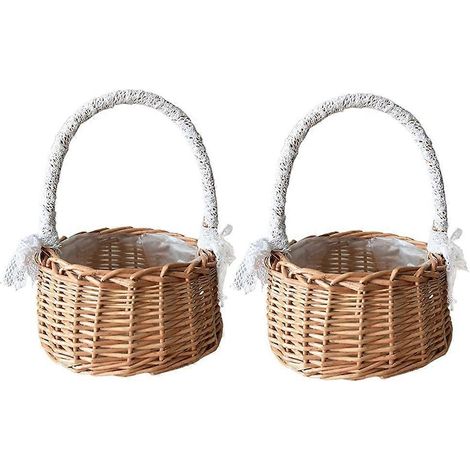 Lot de 2 paniers de rangement tressés avec poignée, paniers pour demoiselles d'honneur, paniers à fleurs en rotin et osier pour la décoration de la maison et du jardin (1/5)