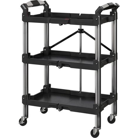 Chariot d atelier 3 niveaux pliable-Transport outillage professionnel-Portable 68 kg-Noir pour garage (1/5)