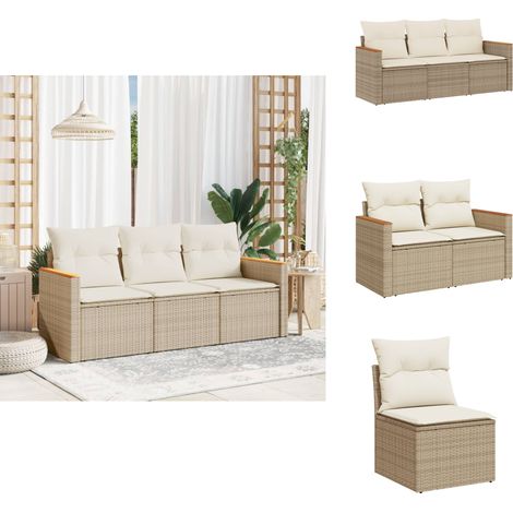 Salon de jardin avec coussins 3 pcs beige résine tressée - Salon De Jardin - Mobilier De Jardin - Salon Extérieur - Ensemble De Canapés - Canapé D'extérieur (1/5)