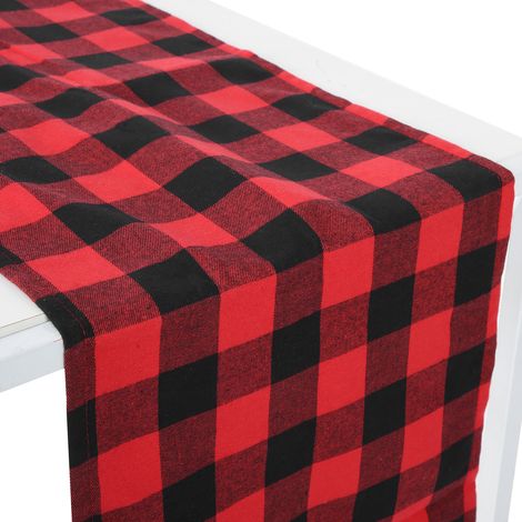 Chemin de table à carreaux rouges et noirs 210 x 35 cm, nappe, décoration de table de Noël, décoration intérieure (1/5)