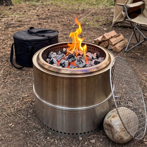 Foyer extérieur portable avec cendrier, brasero à bois, foyer pour barbecue, en acier inoxydable, avec cendrier (1/5)