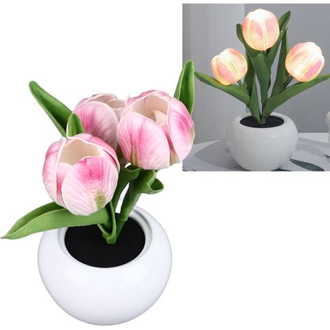 Veilleuse tulipe décorative, plante artificielle verte en pot, décoration pour salon ou bureau (1/5)